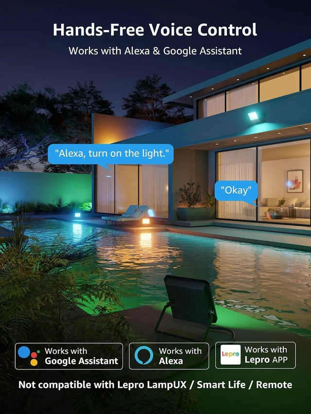 Alt view image 7 of 7 - F2 AI Flood Lights Outdoor 30W LED Smart Landscape Lighting with APP Control, IP65 Waterproof, 2700LM RGBW Color Changing, 2700K Warm White & 16M Colors, 4 Packs