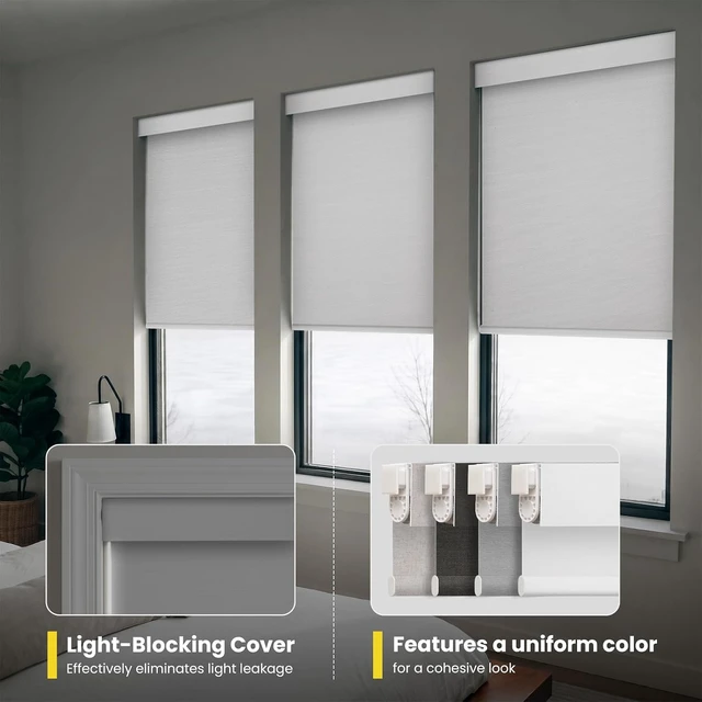 Alt view image 2 of 6 - Motorized Roller Blinds for Windows Remote-Controlled Cordless Blackout Electric Shades, No-Drill Installation, Adjustable Height (White, 20 x 72)