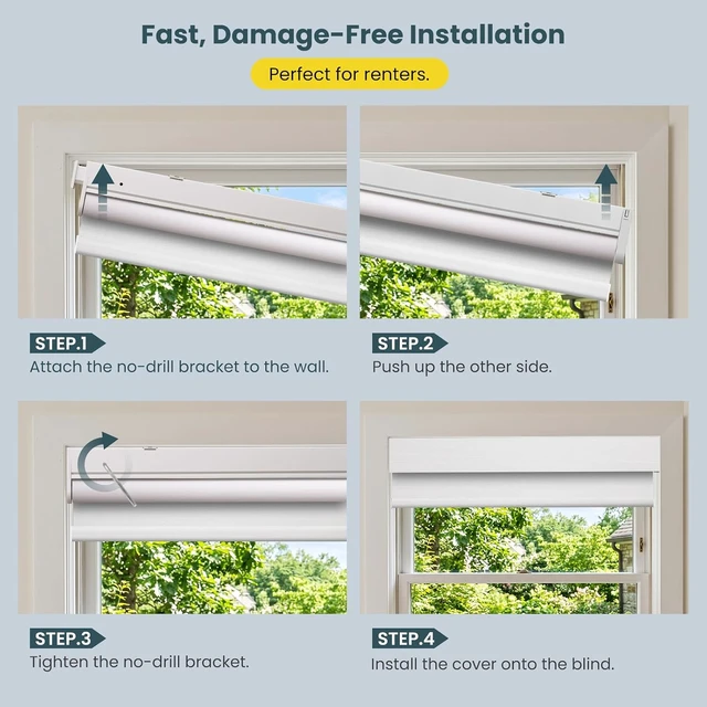 Alt view image 5 of 6 - Motorized Roller Blinds for Windows Remote-Controlled Cordless Blackout Electric Shades, No-Drill Installation, Adjustable Height (White, 20 x 72)