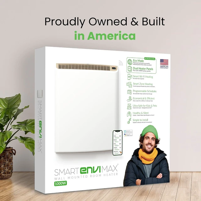 Alt view image 2 of 7 - Smart MAX 1000W Wi-Fi Plug-in Electric Wall Heater Energy Efficient for Large Rooms, App Controlled with Thermal Shut Off Switch, Works with Alexa & Google Home