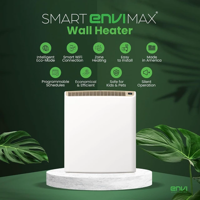 Alt view image 3 of 7 - Smart MAX 1000W Wi-Fi Plug-in Electric Wall Heater Energy Efficient for Large Rooms, App Controlled with Thermal Shut Off Switch, Works with Alexa & Google Home