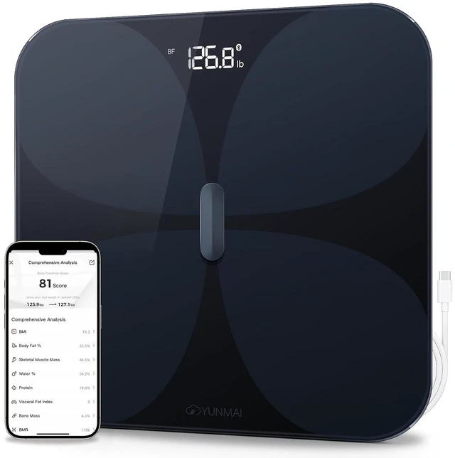 Main image of Smart Scale with BMI, Body Fat, Muscle Mass & Body Weight 13 Body Composition Accurate Digital Bathroom Scale, Bluetooth, Health Compatible, Rechargeable 400lb