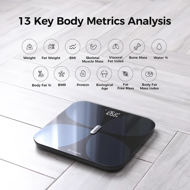Alt view image 2 of 7 - Smart Scale with BMI, Body Fat, Muscle Mass & Body Weight 13 Body Composition Accurate Digital Bathroom Scale, Bluetooth, Health Compatible, Rechargeable 400lb