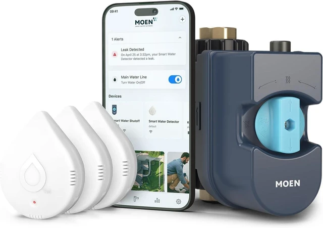 Main image of 900-001 Flo by 3/4-Inch Smart Water Shutoff with 920-005 Flo by Smart Water Detector, 3-Pack
