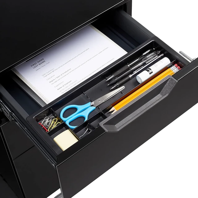 Alt view image 6 of 6 - 3-Drawer Mobile File Cabinet with Lock Rolling Cabinet for Hanging Files, Black, 20.71" D x 15.51" W x 24.29" H