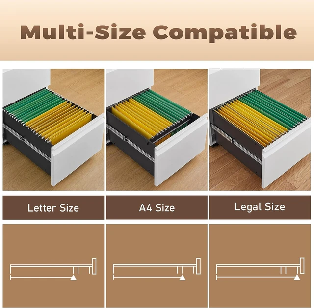 Alt view image 6 of 7 - 2 Drawer Metal File Cabinet Fully Assembled Locking Cabinet with Anti-Tipping Wheels, Quiet Slide, Heavy-Duty Steel, Fits A4 Letter Legal, Matte White