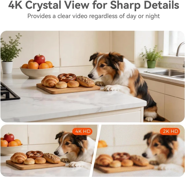 Alt view image 3 of 7 - 4K UHD Indoor Camera 64G Built-in Storage No Subscription, Pet Camera with Phone App, 360° Pan & Tilt, Two-Way Talk, Privacy Mode, AI Tracking/Detection
