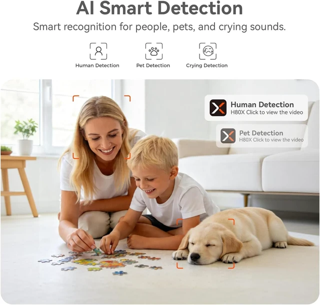Alt view image 4 of 7 - 4K UHD Indoor Camera 64G Built-in Storage No Subscription, Pet Camera with Phone App, 360° Pan & Tilt, Two-Way Talk, Privacy Mode, AI Tracking/Detection
