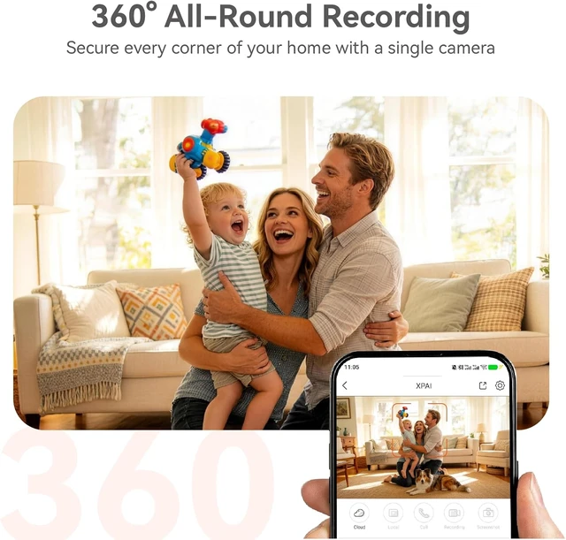 Alt view image 5 of 7 - 4K UHD Indoor Camera 64G Built-in Storage No Subscription, Pet Camera with Phone App, 360° Pan & Tilt, Two-Way Talk, Privacy Mode, AI Tracking/Detection