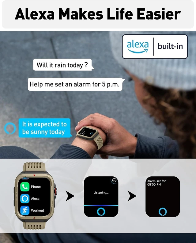 Alt view image 3 of 7 - Smart Watch for Men Women (Answer/Make Call) Alexa Built in, 1.8" Fitness Tracker with 100 Sports Modes, Heart Rate Blood Oxygen, Sleep Monitoring, iPhone Android Compatible