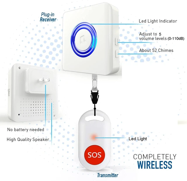 Alt view image 3 of 6 - Wireless Nurse Call Alert System Caregiver Pager Button for Home, Elderly, Patient & Disabled (Two Button Two Receiver)