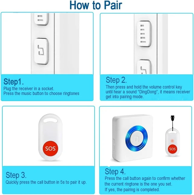 Alt view image 5 of 6 - Wireless Nurse Call Alert System Caregiver Pager Button for Home, Elderly, Patient & Disabled (Two Button Two Receiver)