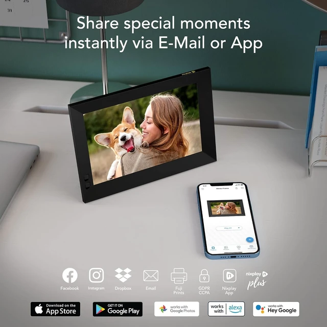 Alt view image 2 of 6 - Smart WiFi Digital Picture Frame 8 inch, Shared Family Playlists, Mobile App & Email, Preload Content for a Gifted Frame, Black