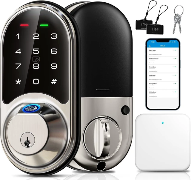 Main image of RZ07 7-in-1 Keyless Entry Smart Lock Fingerprint & Biometric Door Lock with App Control, Electronic Touchscreen Keypad, Smart Deadbolt for Front Door, Satin Nickel