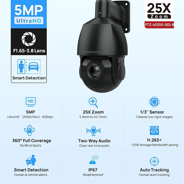 Alt view image 2 of 7 - 5MP PTZ PoE IP Outdoor Camera 25X Optical Zoom, Auto Tracking