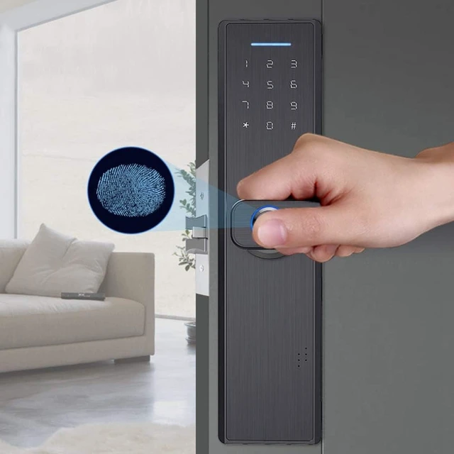Alt view image 6 of 7 - 4-in-1 Biometric Fingerprint Smart Lock with Touchscreen Home Security, Black