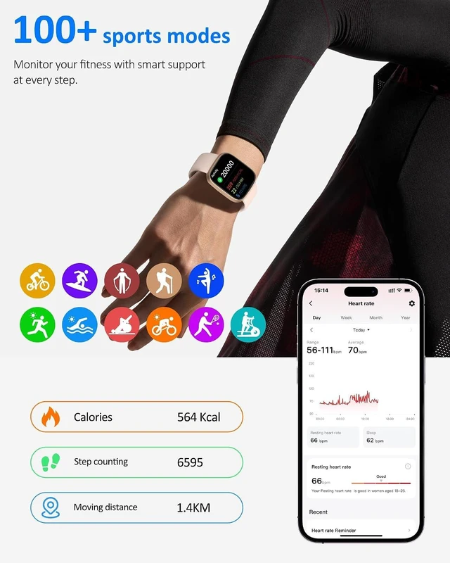 Alt view image 3 of 7 - Smart Watch for Men & Women with Alexa Built-in 1.83" HD Fitness Tracker, Bluetooth 5.3 Call, Heart Rate SpO2 Sleep Monitor, IP68 Waterproof, 100+ Sports Modes (Rose Gold)