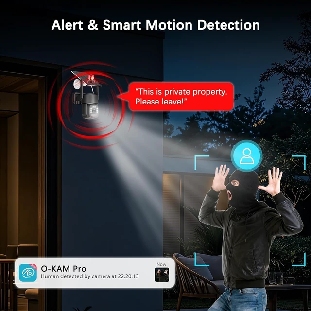 Alt view image 2 of 7 - Solar-Powered Wireless Outdoor Security Cameras 4MP Color Night Vision, Auto Tracking, Pan & Tilt, Spotlight & Siren, 2.4 & 5G WiFi, No Subscription