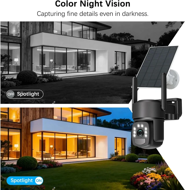 Alt view image 7 of 7 - Solar-Powered Wireless Outdoor Security Cameras 4MP Color Night Vision, Auto Tracking, Pan & Tilt, Spotlight & Siren, 2.4 & 5G WiFi, No Subscription