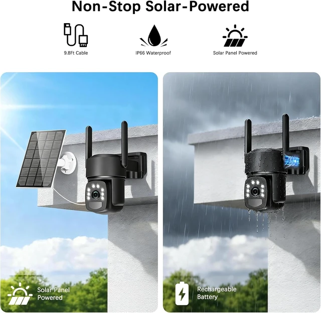 Alt view image 5 of 7 - Solar-Powered Wireless Outdoor Security Cameras 4MP Color Night Vision, Auto Tracking, Pan & Tilt, Spotlight & Siren, 2.4 & 5G WiFi, No Subscription