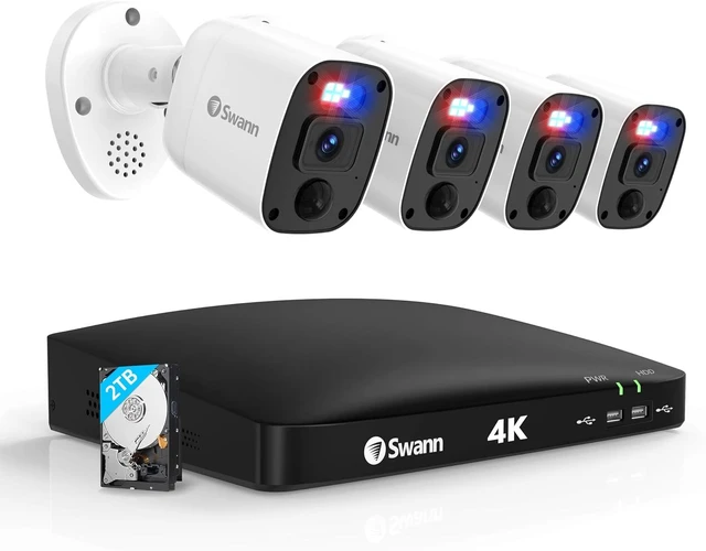 Main image of 4K Security Camera System with 4 Indoor/Outdoor 8MP Bullet Cameras & 8-Channel 2TB DVR Color Night Vision, True Detect, 24/7 Surveillance, IP66, Spotlights, Siren & Mic