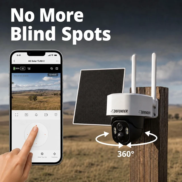 Alt view image 6 of 7 - Frontier AI 2K+ 4G LTE Cellular Security Camera 360° PTZ, No WiFi, AI Tracking, Color Night Vision, 2-Way Talk, eSIM, 5W Solar Panel, Empower App (Paid Plan Required)