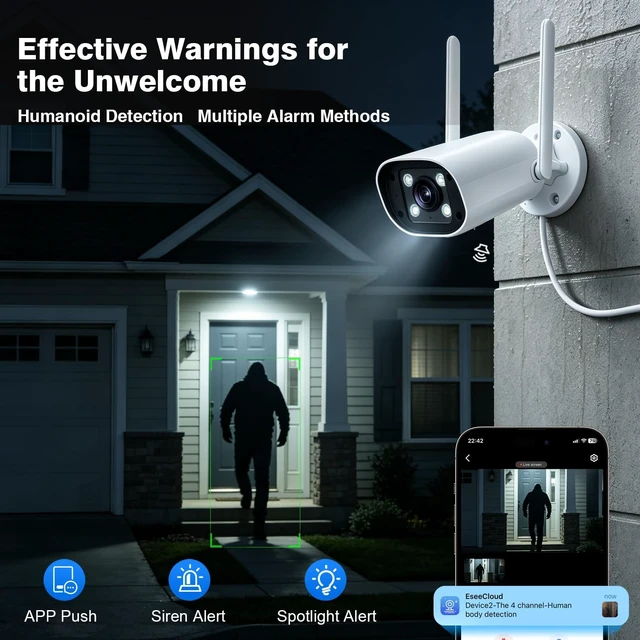 Alt view image 3 of 7 - 5MP WiFi Bullet Security Camera with Two-Way Audio Works with NVR System