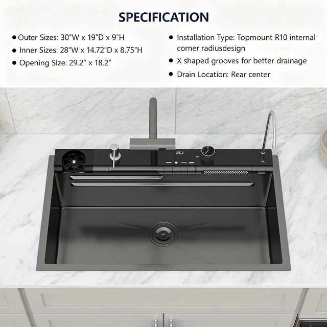 Alt view image 7 of 7 - Waterfall Drop-In Kitchen Sink