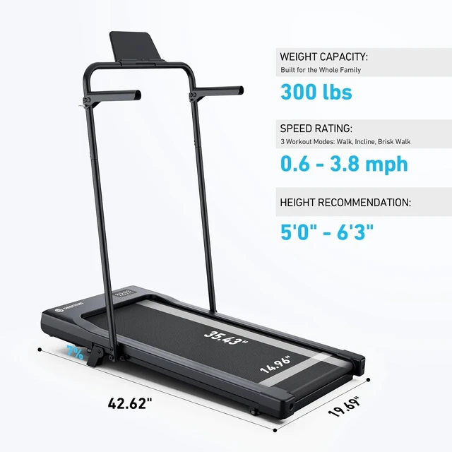 Alt view image 4 of 7 - Walking Pad Treadmill with Incline & Handlebar