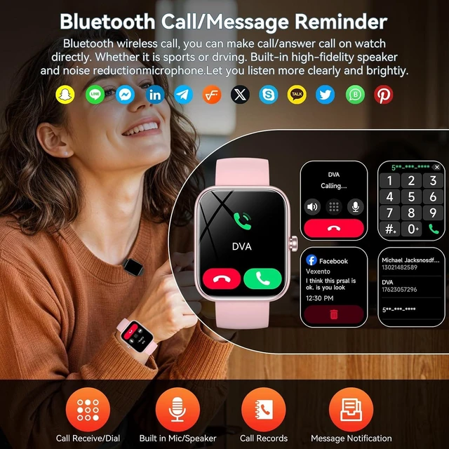Alt view image 2 of 7 - Smart Watch with Alexa Built-in 1.83" HD Touchscreen Fitness Tracker, Bluetooth Notifications/Calls, 24/7 Heart Rate & Sleep Monitor, IP68 Waterproof, 120+ Sport Modes (Pink)