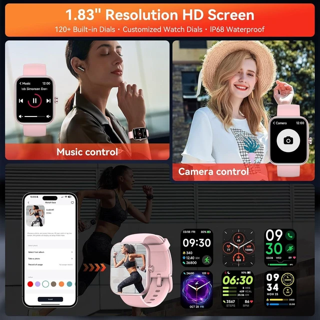 Alt view image 6 of 7 - Smart Watch with Alexa Built-in 1.83" HD Touchscreen Fitness Tracker, Bluetooth Notifications/Calls, 24/7 Heart Rate & Sleep Monitor, IP68 Waterproof, 120+ Sport Modes (Pink)