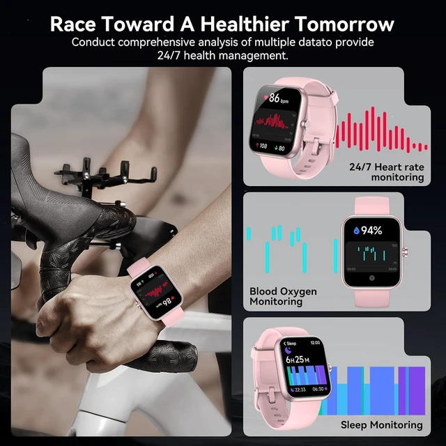 Alt view image 4 of 7 - Smart Watch with Alexa Built-in 1.83" HD Touchscreen Fitness Tracker, Bluetooth Notifications/Calls, 24/7 Heart Rate & Sleep Monitor, IP68 Waterproof, 120+ Sport Modes (Pink)