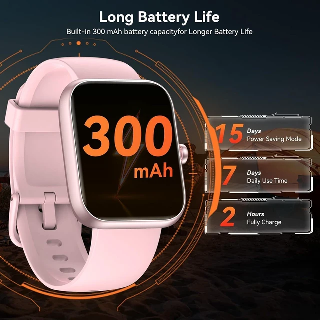 Alt view image 7 of 7 - Smart Watch with Alexa Built-in 1.83" HD Touchscreen Fitness Tracker, Bluetooth Notifications/Calls, 24/7 Heart Rate & Sleep Monitor, IP68 Waterproof, 120+ Sport Modes (Pink)