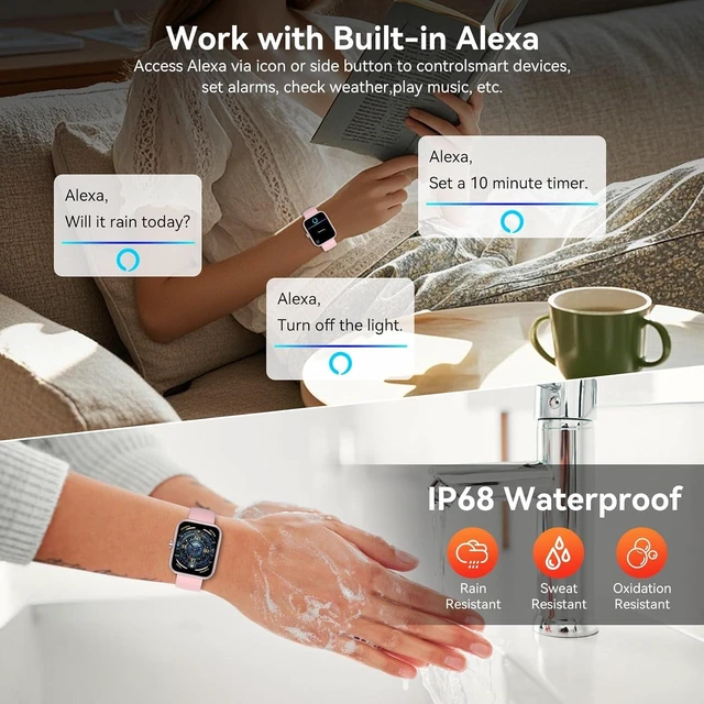 Alt view image 5 of 7 - Smart Watch with Alexa Built-in 1.83" HD Touchscreen Fitness Tracker, Bluetooth Notifications/Calls, 24/7 Heart Rate & Sleep Monitor, IP68 Waterproof, 120+ Sport Modes (Pink)