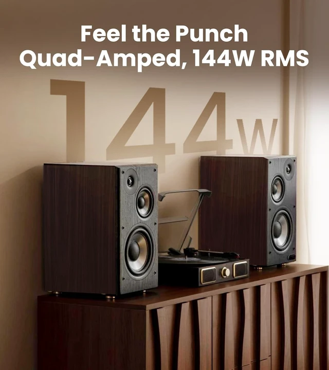 Alt view image 2 of 7 - R2750DB MKII 3-Way Powered Bookshelf Speakers 144W RMS, Walnut