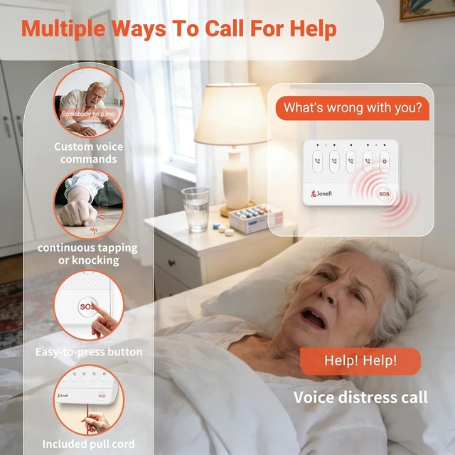 Alt view image 3 of 7 - WiFi Caregiver Call Button with Voice 2-Way Calls for Elderly at Home
