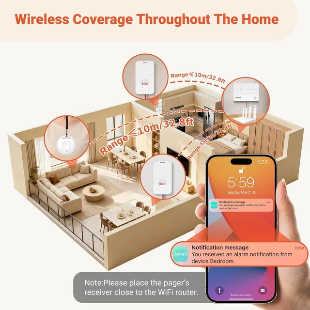 Alt view image 7 of 7 - WiFi Caregiver Call Button with Voice 2-Way Calls for Elderly at Home
