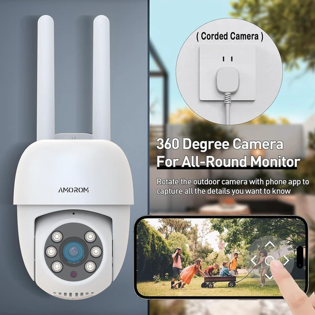 Alt view image 3 of 7 - 2K Wired 360° PTZ Outdoor Security Camera Color Night Vision, 2.4GHz Wi-Fi, Spotlight, Alarm Siren, 2-Way Audio, Motion Detection, SD/Cloud Storage, IP65