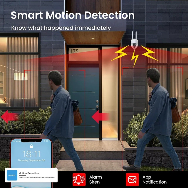 Alt view image 4 of 7 - 2K Wired 360° PTZ Outdoor Security Camera Color Night Vision, 2.4GHz Wi-Fi, Spotlight, Alarm Siren, 2-Way Audio, Motion Detection, SD/Cloud Storage, IP65