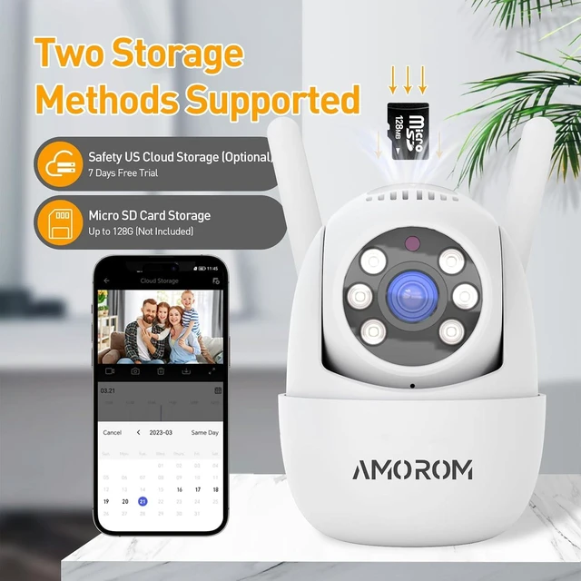 Alt view image 6 of 7 - 2K Wired 360° PTZ Outdoor Security Camera Color Night Vision, 2.4GHz Wi-Fi, Spotlight, Alarm Siren, 2-Way Audio, Motion Detection, SD/Cloud Storage, IP65