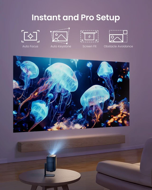 Alt view image 4 of 6 - N2 Smart 1080P Projector with Stand 400 ISO Lumens, Netflix Officially-Licensed, WiFi & Bluetooth, Dual 6W Dolby Audio Speaker, Auto Focus, 120-Inch Picture