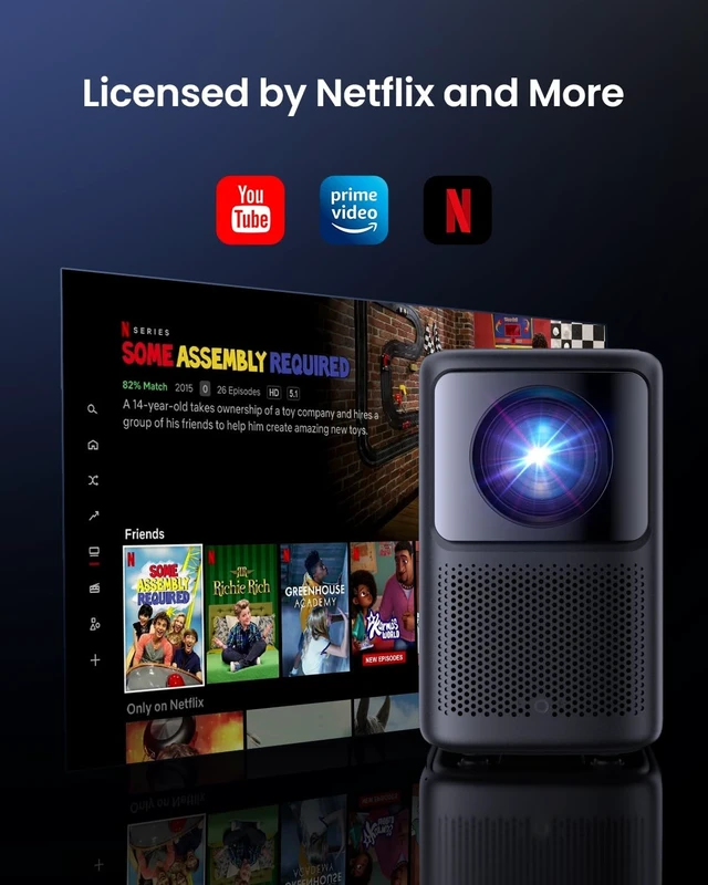 Alt view image 5 of 6 - N2 Smart 1080P Projector with Stand 400 ISO Lumens, Netflix Officially-Licensed, WiFi & Bluetooth, Dual 6W Dolby Audio Speaker, Auto Focus, 120-Inch Picture