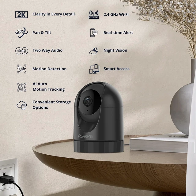 Alt view image 2 of 7 - 2K Pan/Tilt Indoor WiFi Security Camera Motion Detection & Auto Tracking, Night Vision, 2-Way Audio, Siren, SD/Cloud Storage (2, Black)
