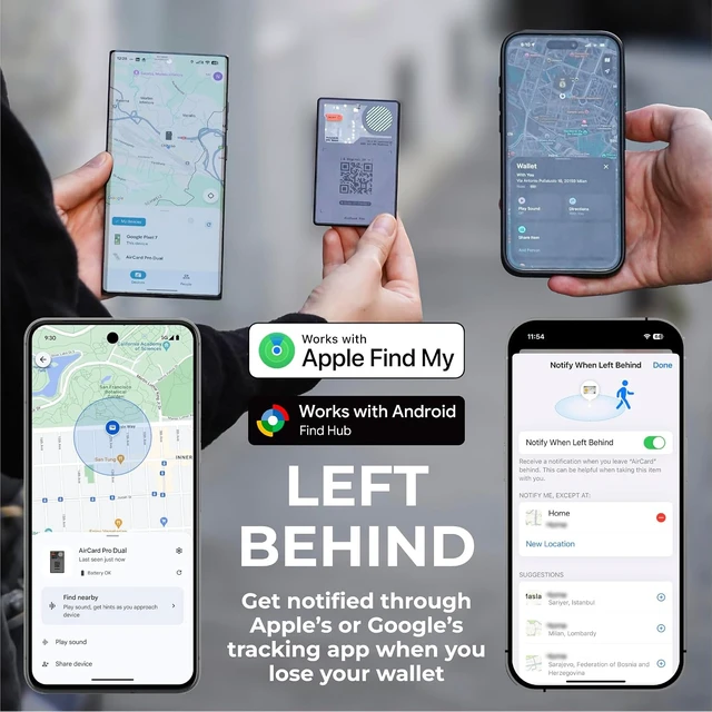 Alt view image 4 of 6 - AirCard Pro Dual Bluetooth Wallet Tracker iOS Find My & Google Android Find Hub Compatible, Wireless Charging, Anti-Loss Smart Locator, Gray