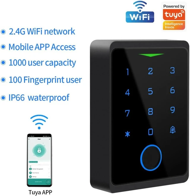 Alt view image 2 of 7 - WiFi Access Control Keypad Fingerprint Controller, 125kHz Card, Lock Opener, Remote Control Door Lock, IP66 Waterproof, 1000 Users, 10pcs Card Free