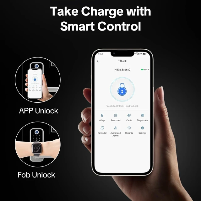 Alt view image 4 of 7 - Smart Keyless Entry Door Lock with Handle Electronic Keypad & Fingerprint Door Knob for Exterior Front Door, Easy Install, Silver