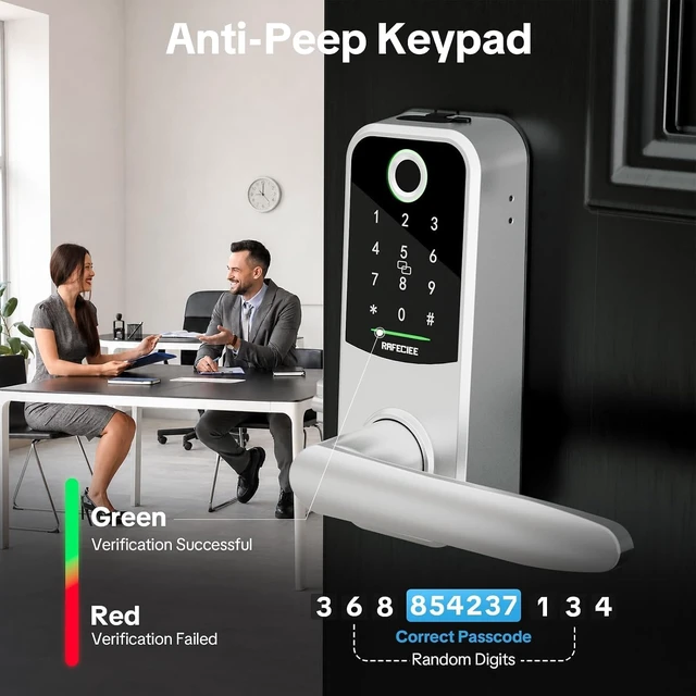 Alt view image 5 of 7 - Smart Keyless Entry Door Lock with Handle Electronic Keypad & Fingerprint Door Knob for Exterior Front Door, Easy Install, Silver