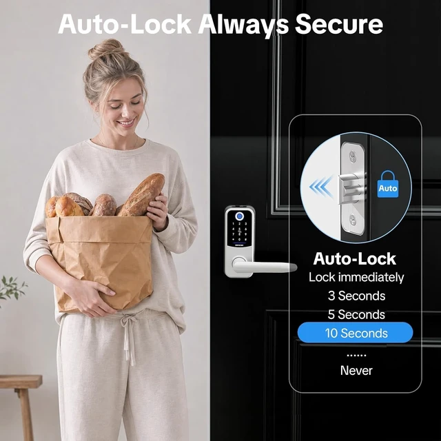 Alt view image 6 of 7 - Smart Keyless Entry Door Lock with Handle Electronic Keypad & Fingerprint Door Knob for Exterior Front Door, Easy Install, Silver