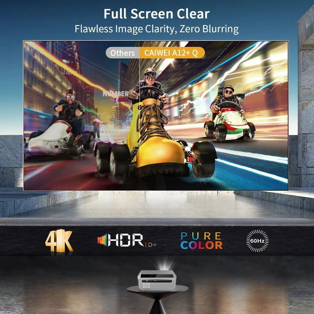Alt view image 2 of 7 - Ultra HD 4K Projector with Built-in Karaoke 2300 ANSI Lumens, Smart TV, Auto Focus, WiFi 6 Bluetooth, 2G+32G for Gaming & Outdoor Movies, Gray