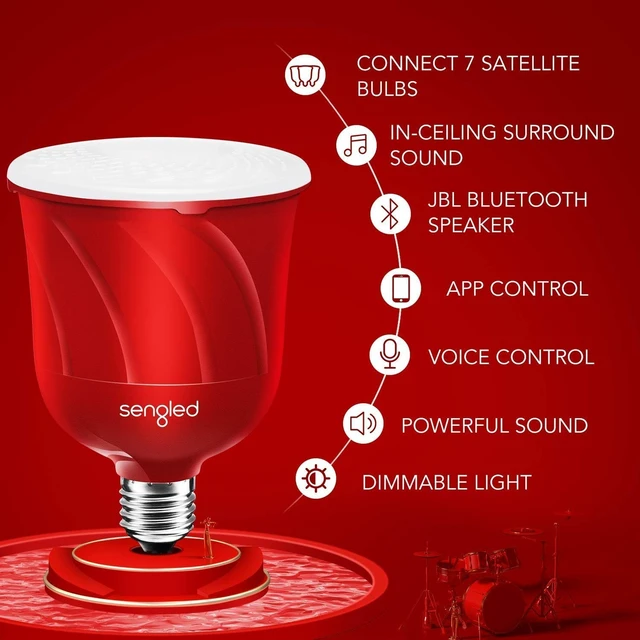 Alt view image 2 of 7 - Pulse LED Smart Bulb with JBL Bluetooth Speaker App Controlled, up to 8 BR30 Bulbs, E26 Base, Alexa Compatible, Candy Red, 2 Pack